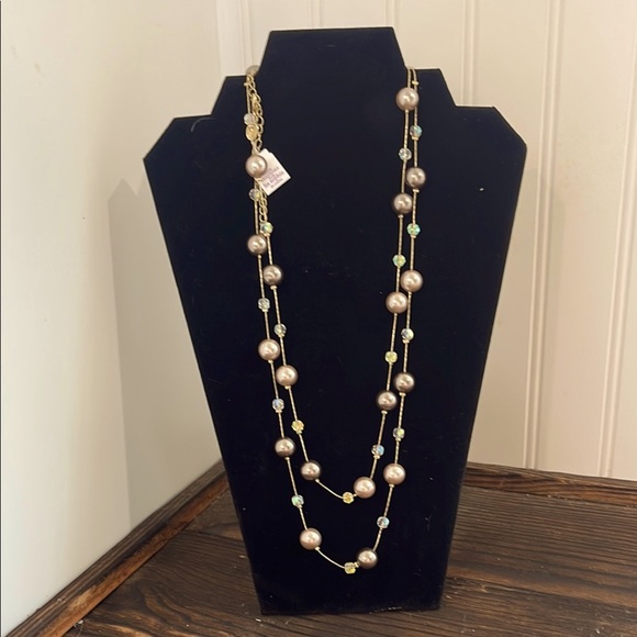 NWT Lia Sophia Gold Multi-Strand Necklace with Mother of Pearl Layered Design - Picture 1 of 5